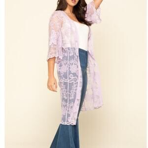 Shyanne Lace Duster Kimono Lavender One Size NWT Rustic Charm